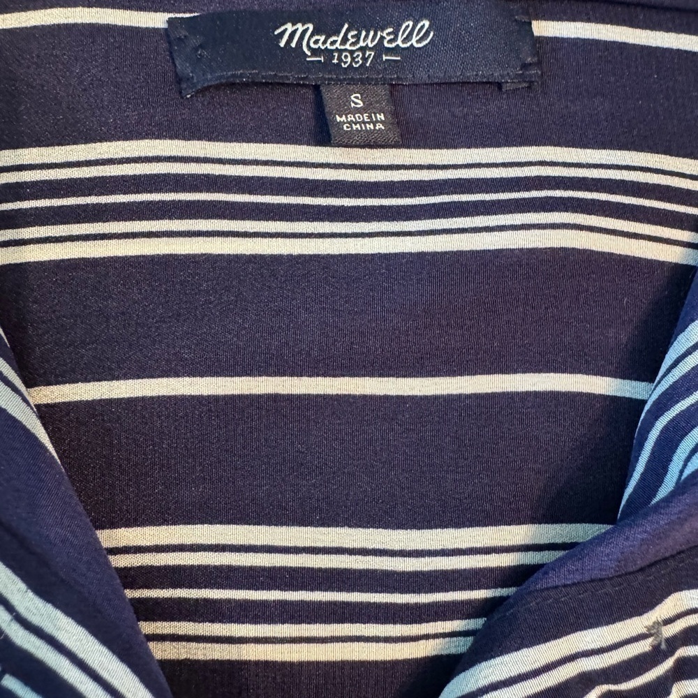 Madewell Silk Blouse Oversized Women Size Small Navy Blue and Ivory Stripes - Picture 5 of 12